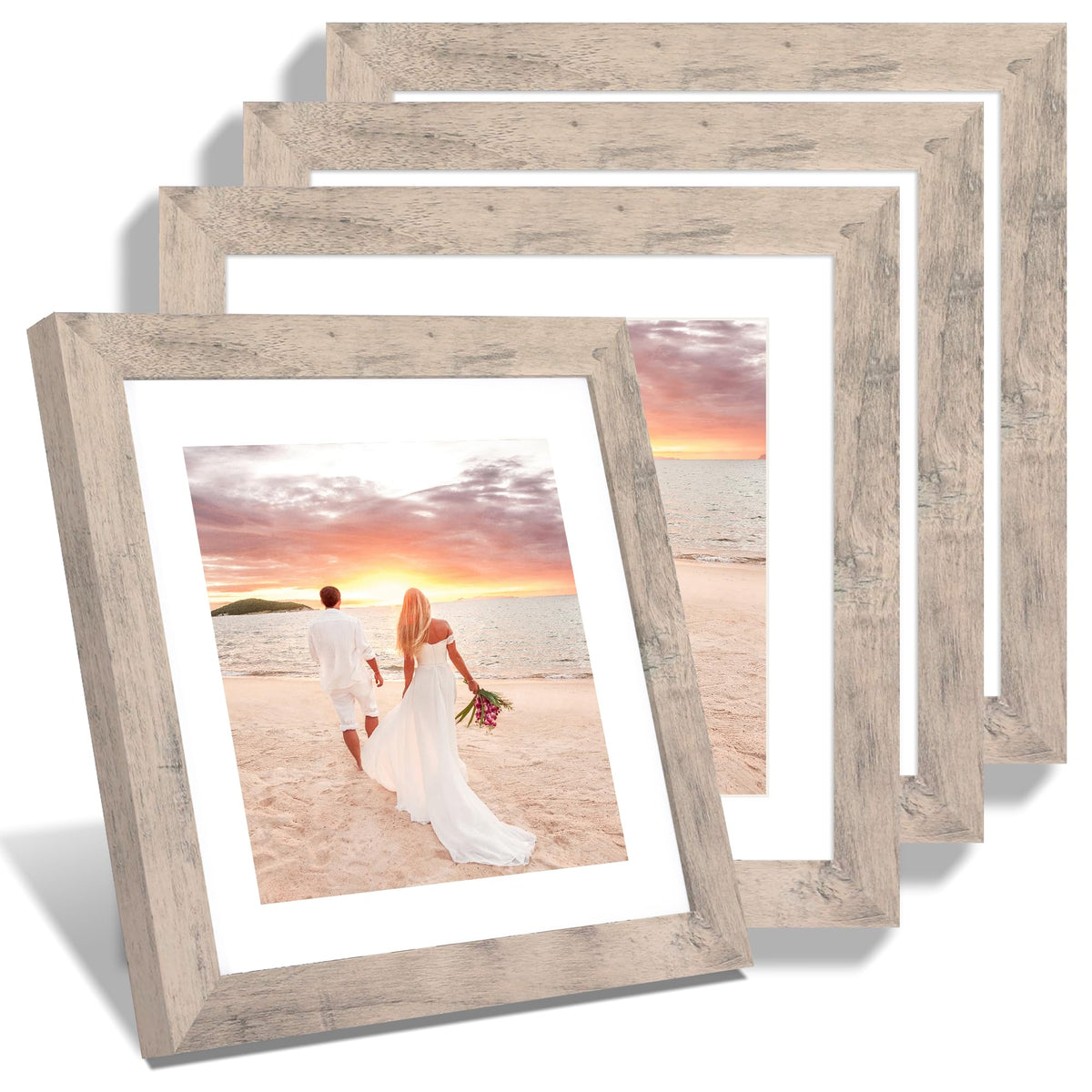 iRahmen 5x7 Picture Frame Set of 4, High Definition Real Glass Rustic Brown Frame, 5 x 7 Wood Photo Frames for Tabletop Display and Wall Mounting