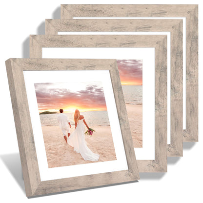 iRahmen 5x7 Picture Frame Set of 4, High Definition Real Glass Rustic Brown Frame, 5 x 7 Wood Photo Frames for Tabletop Display and Wall Mounting