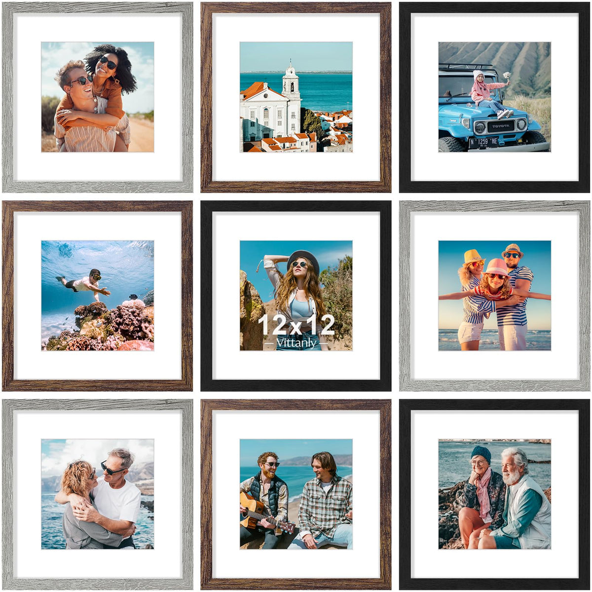 Vittanly 8x10 Picture Frames Set of 9 for Wall or Tabletop Display, Black