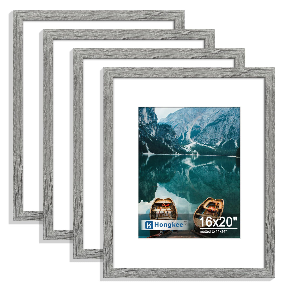 Hongkee 5x7 Picture Frame Set of 4, Real Glass and Wooden Frame, 4x6 Mat