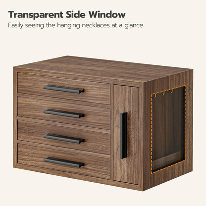 HOOBRO Jewelry Box for Women, Wooden Jewelry Organizer, Transparent Window