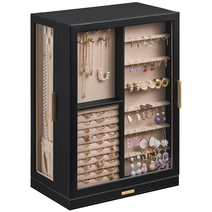 Glimmloop 360° Rotating Jewelry Box with 7 Drawers, Spacious Vertical Jewelry Organizer with Glass Window, Jewelry Storage Case, Dustproof & Moisture-resistant Design, White