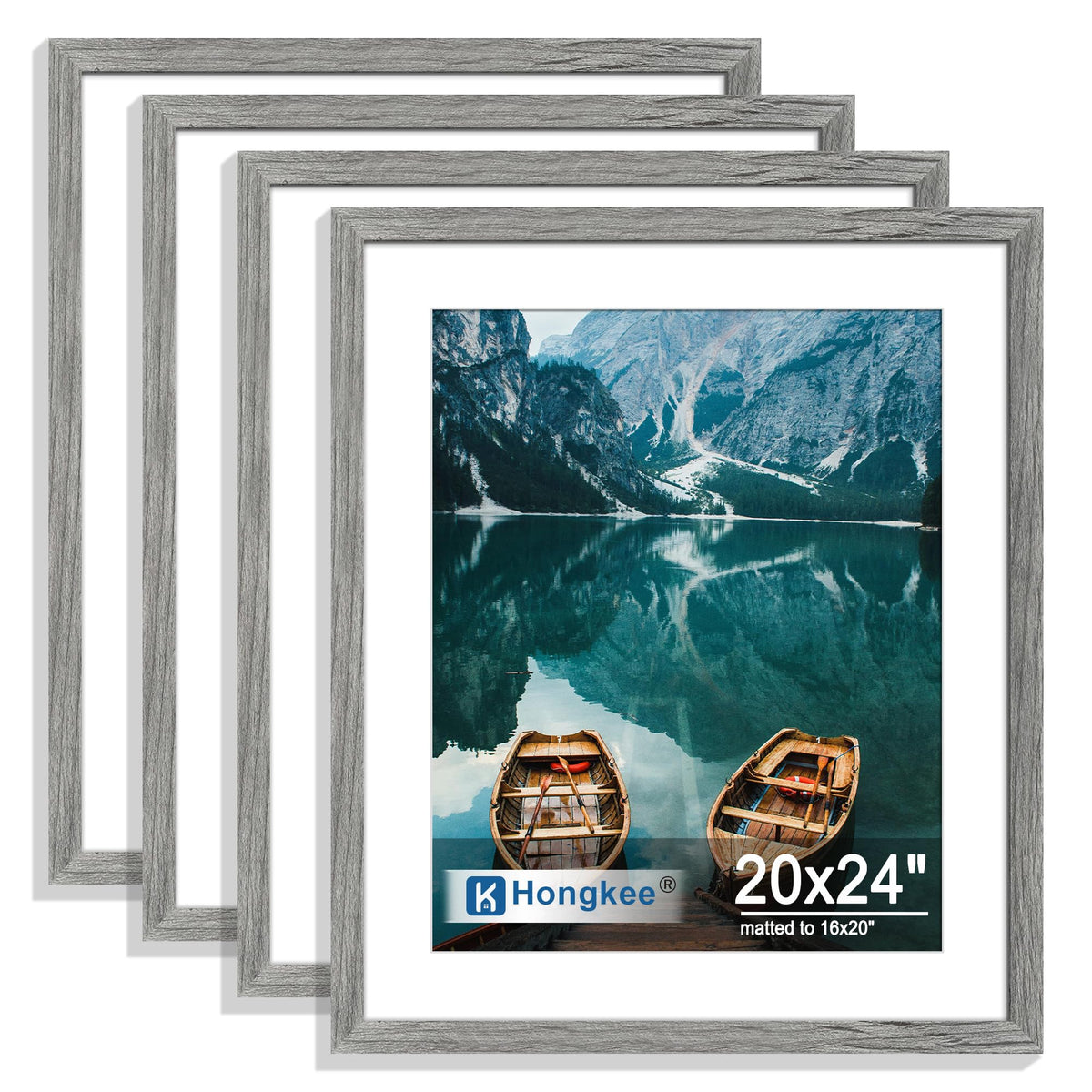 Hongkee 5x7 Picture Frame Set of 4, Real Glass and Wooden Frame, 4x6 Mat