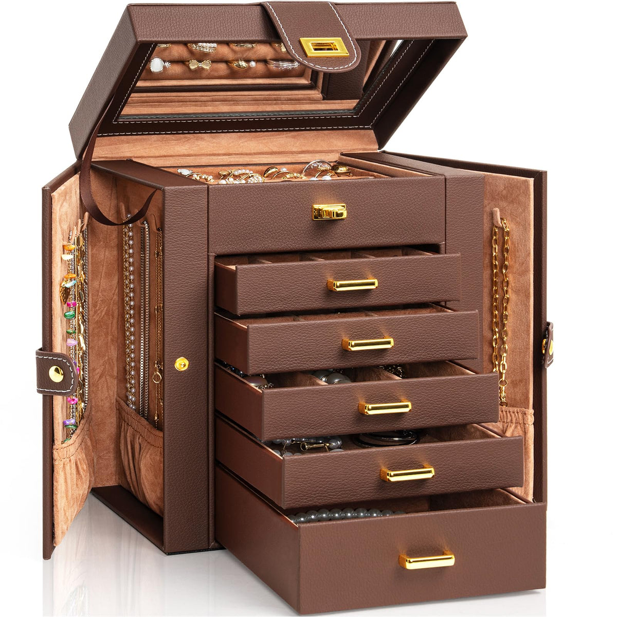 AKOZLIN 6-Tier Jewelry Box Organizer 5 Drawers Storage Black Regular