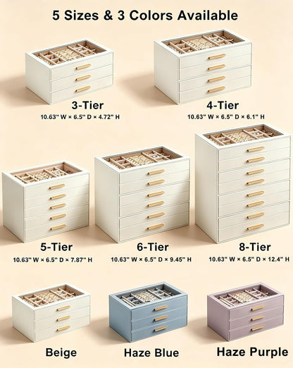 Lolalet Jewelry Box Organizer, 3-Layer Jewelry Storage Case -Beige