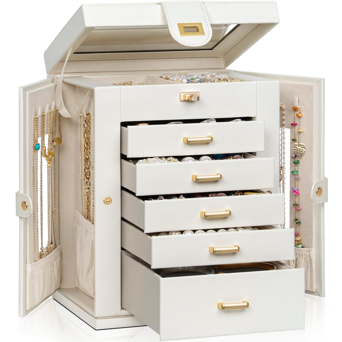 AKOZLIN 6-Tier Jewelry Box Organizer 5 Drawers Storage Black Regular