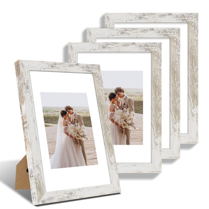 Hongkee 5x7 Picture Frame Set of 4, Real Glass and Wooden Frame, 4x6 Mat