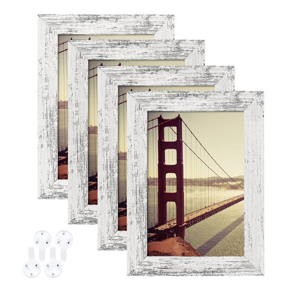 BAIJIALI 5x7 Picture Frame Distressed Farmhouse Wood Pattern Set of 4,Display 4x6 with Mat or 5x7 Without Mat,Multicolour