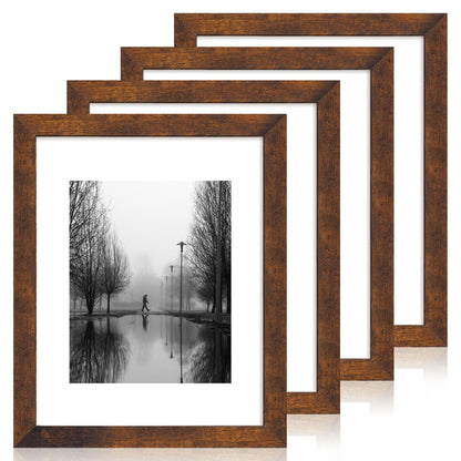 iRahmen 5x7 Picture Frame Set of 4, High Definition Real Glass Rustic Brown Frame, 5 x 7 Wood Photo Frames for Tabletop Display and Wall Mounting