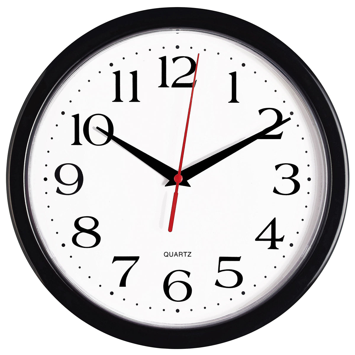 Bernhard Products Black Wall Clock, Large 13-Inch Silent Non Ticking Quartz Battery Operated Round Easy to Read Classroom/Home/School/Office Clock