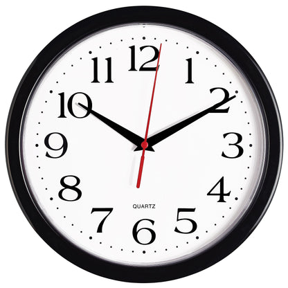 Bernhard Products Black Wall Clock, Large 13-Inch Silent Non Ticking Quartz Battery Operated Round Easy to Read Classroom/Home/School/Office Clock