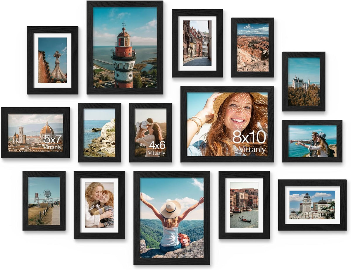 Vittanly 15 Pack Picture Frames Collage Wall Decor, Wall/Tabletop Display