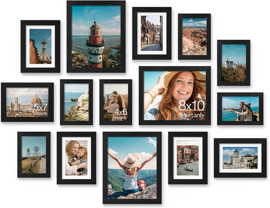 Vittanly 15 Pack Picture Frames Collage Wall Decor, Wall/Tabletop Display