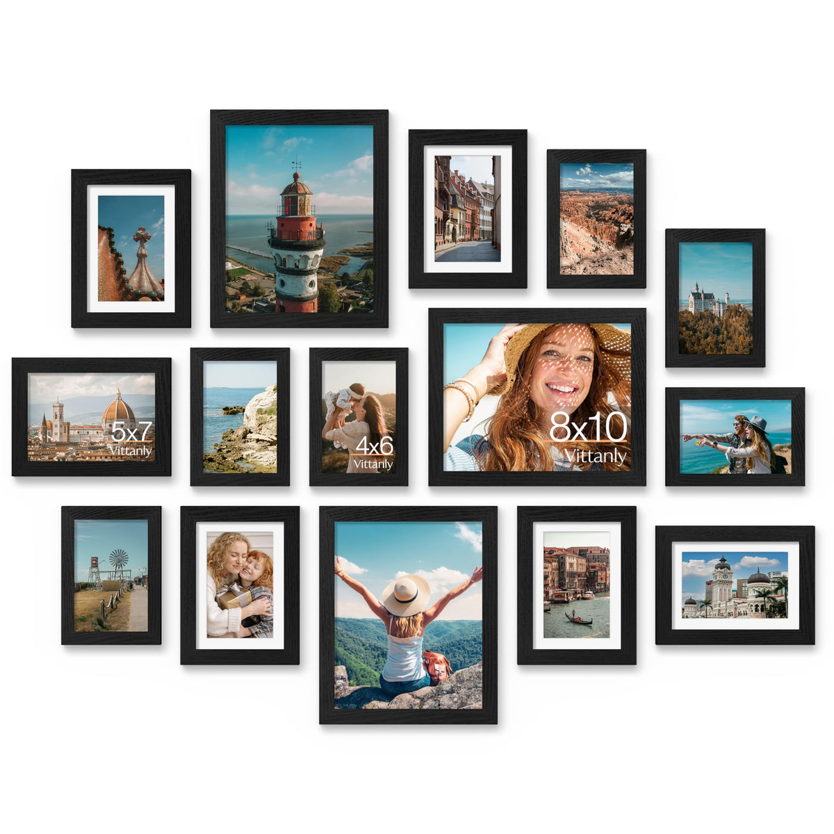 Vittanly 15 Pack Picture Frames Collage Wall Decor, Wall/Tabletop Display