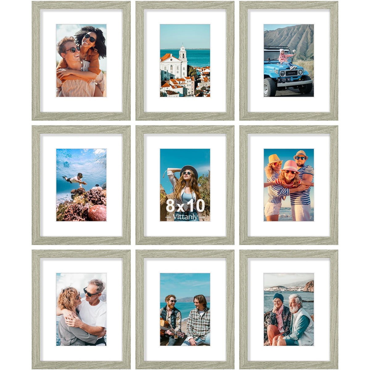 Vittanly 8x10 Picture Frames Set of 9 for Wall or Tabletop Display, Black