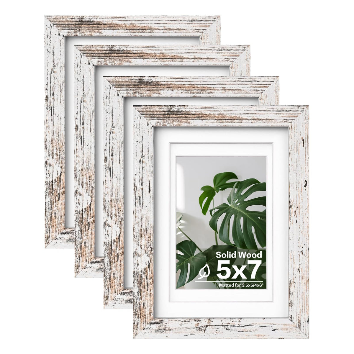 Egofine 8x10 Picture Frames Set of 4, Made of Solid Wood Covered by Plexiglass 4x6 and 5x7 with Mat or 8x10 without Mat, for Table Top Display and Wall Mounting Photo Frame White