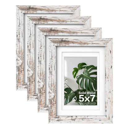 Egofine 8x10 Picture Frames Set of 4, Made of Solid Wood Covered by Plexiglass 4x6 and 5x7 with Mat or 8x10 without Mat, for Table Top Display and Wall Mounting Photo Frame White
