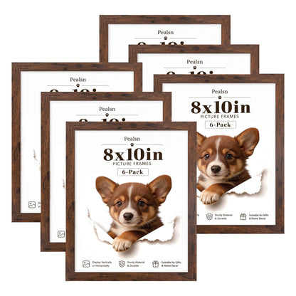 PEALSN 8x10 Picture Frame Set of 6, Wall or Tabletop, Black Woodgrain