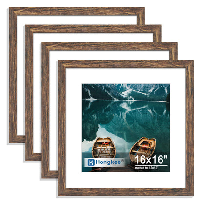 Hongkee 5x7 Picture Frame Set of 4, Real Glass and Wooden Frame, 4x6 Mat