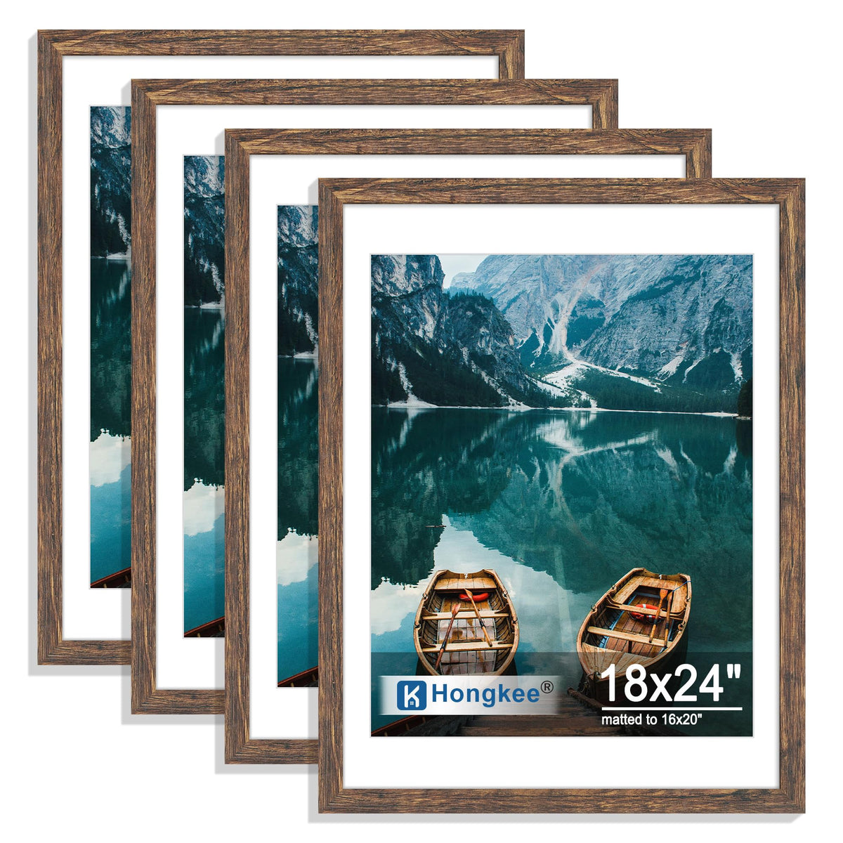 Hongkee 5x7 Picture Frame Set of 4, Real Glass and Wooden Frame, 4x6 Mat