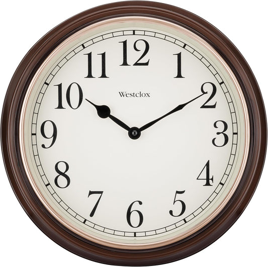 Westclox 15.5-Inch Traditional Woodgrain Wall Clock – Realistic Finish, Large Easy-to-Read Dial, Metal Hands, Rose Gold Bezel, Glass Lens, Quartz Accuracy (Woodgrain, 15.5-Inch)