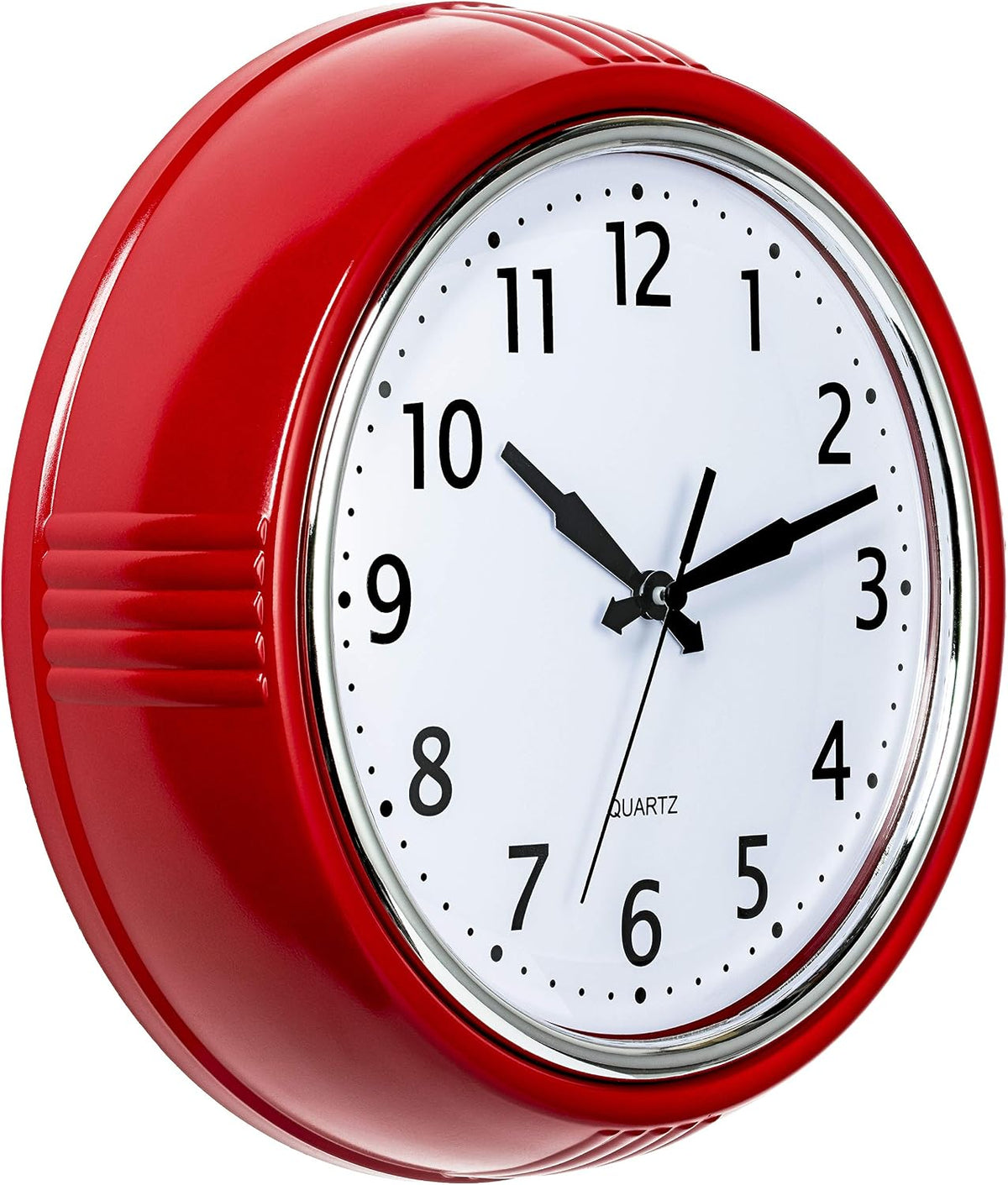 Bernhard Products Retro Wall Clock 12 Inch Red Kitchen 50's Vintage Design Round Silent Non Ticking Battery Operated Quality Quartz Clock for Home Office School or Classroom