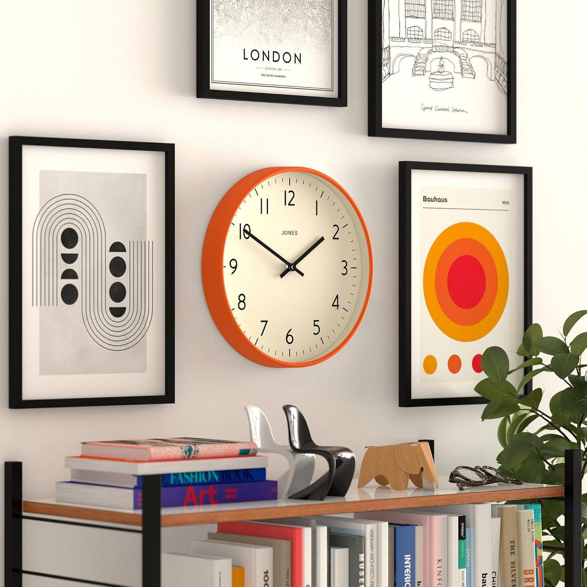JONES CLOCKS® Studio Clock | Modern Round wall Clock | 12" | Orange