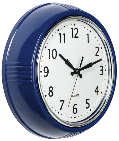 Bernhard Products Retro Wall Clock 12 Inch Red Kitchen 50's Vintage Design Round Silent Non Ticking Battery Operated Quality Quartz Clock for Home Office School or Classroom