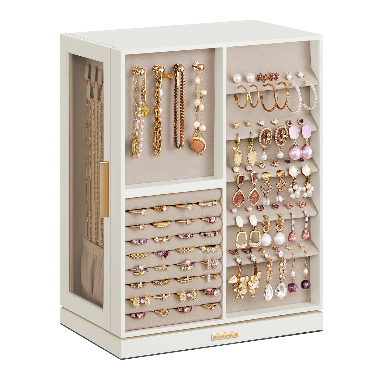 SONGMICS Jewelry Box Organizer, 360° Rotating, 5 Drawers, Laurel Green
