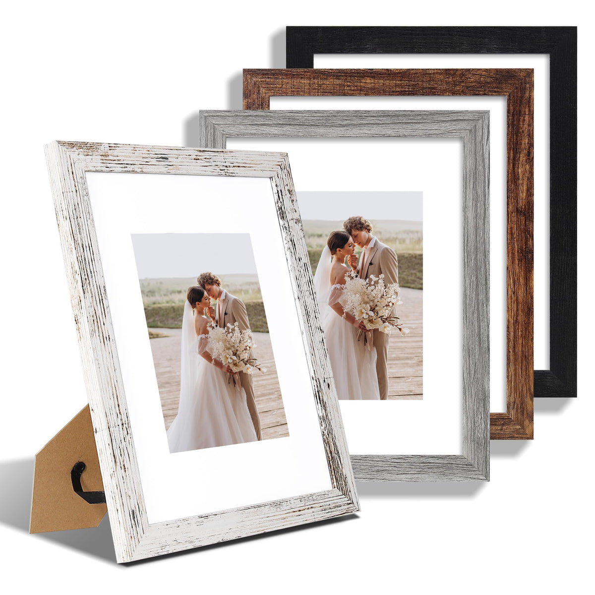 Hongkee 5x7 Picture Frame Set of 4, Real Glass and Wooden Frame, 4x6 Mat