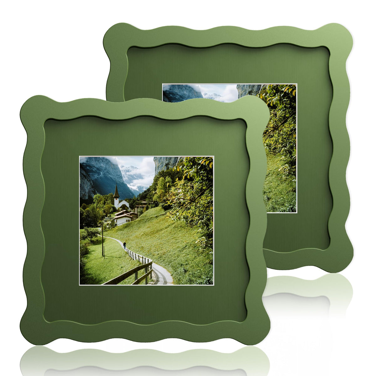 5x7 Wavy Picture Frame with 4x6 Mat, 5 x 7 Wood Frame, Real Glass