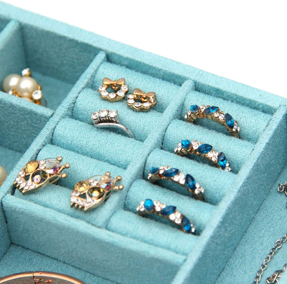Two-Layer lint Jewelry Box Organizer Display Storage case with Lock (Blue)
