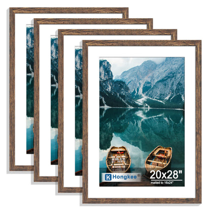 Hongkee 5x7 Picture Frame Set of 4, Real Glass and Wooden Frame, 4x6 Mat