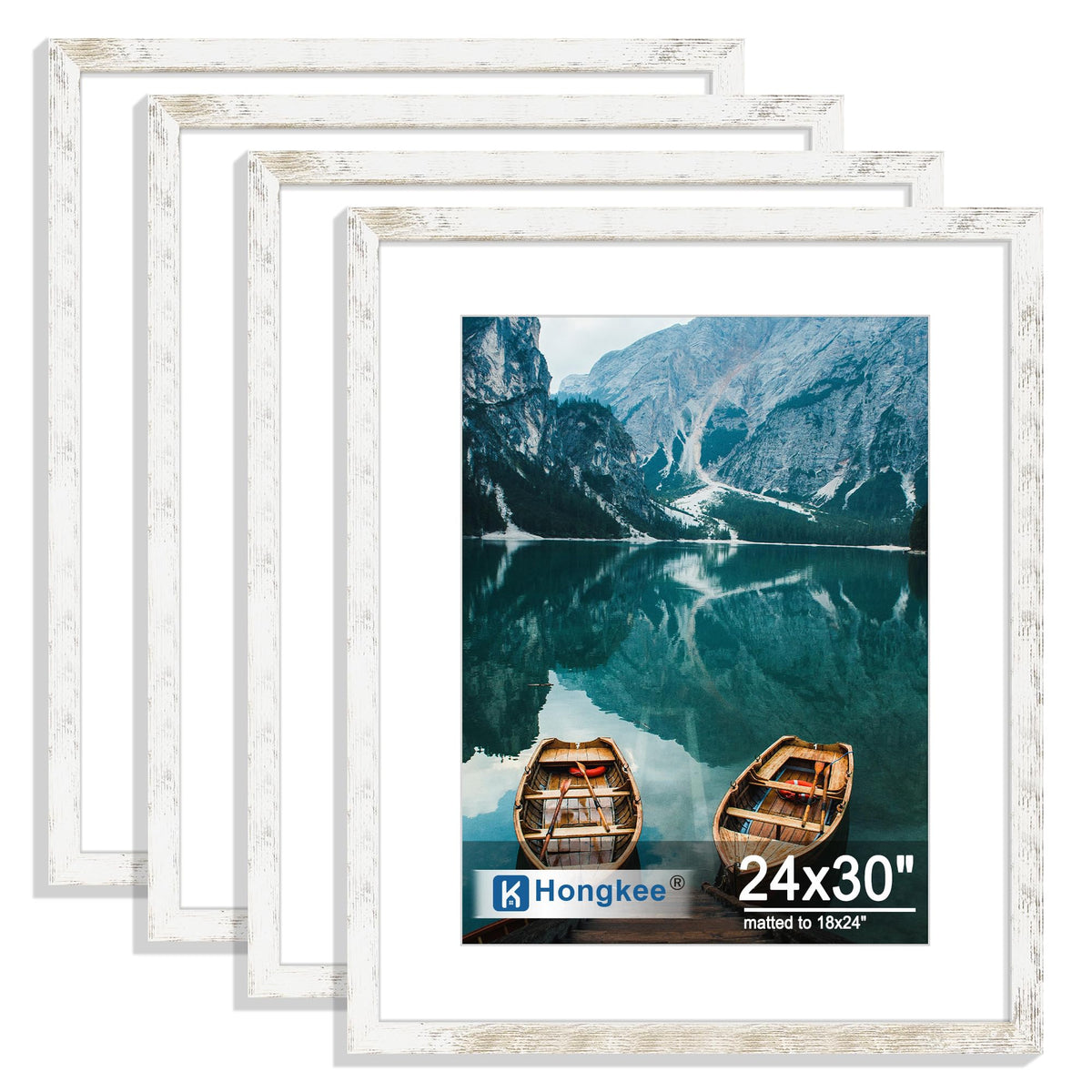 Hongkee 5x7 Picture Frame Set of 4, Real Glass and Wooden Frame, 4x6 Mat