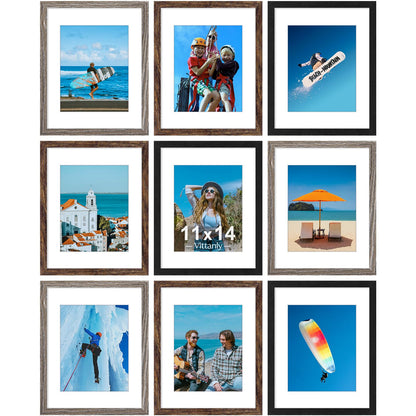 Vittanly 8x10 Picture Frames Set of 9 for Wall or Tabletop Display, Black