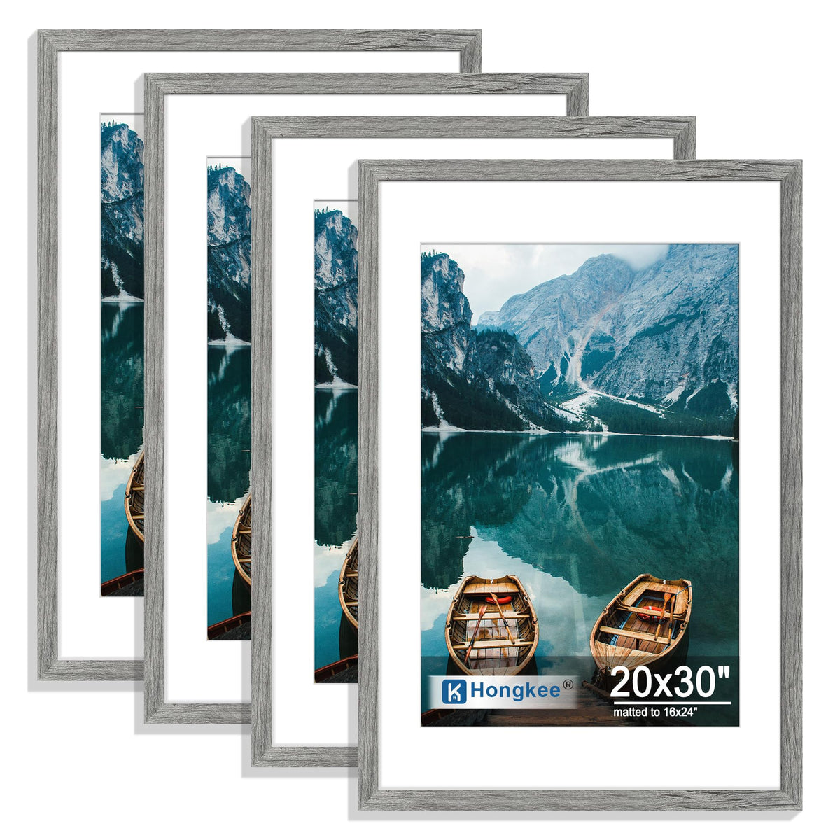 Hongkee 5x7 Picture Frame Set of 4, Real Glass and Wooden Frame, 4x6 Mat