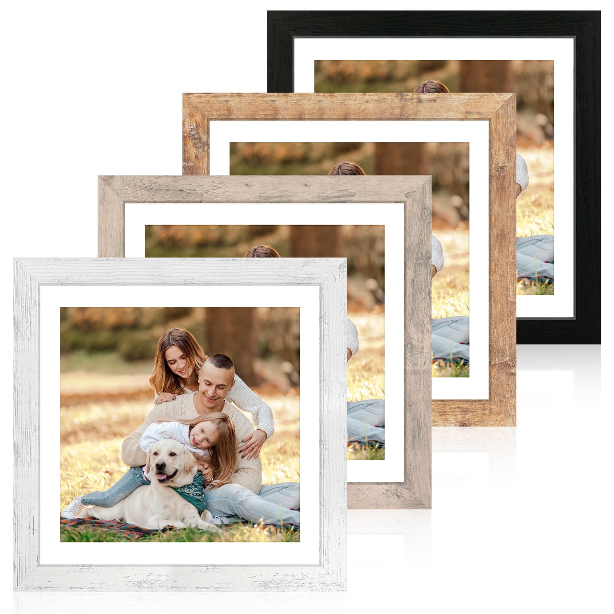 iRahmen 5x7 Picture Frame Set of 4, High Definition Real Glass Rustic Brown Frame, 5 x 7 Wood Photo Frames for Tabletop Display and Wall Mounting