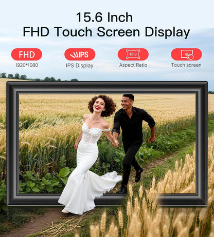 64GB 15.6" Frameo Digital Picture Frame WiFi, Large Electronic Photo Frames