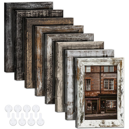 5x7 Picture Frames Set of 8, Vintage Rustic Farmhouse Industrial Style Photo Frames, High Definition Real Glass, for Tabletop or Wall Hanging