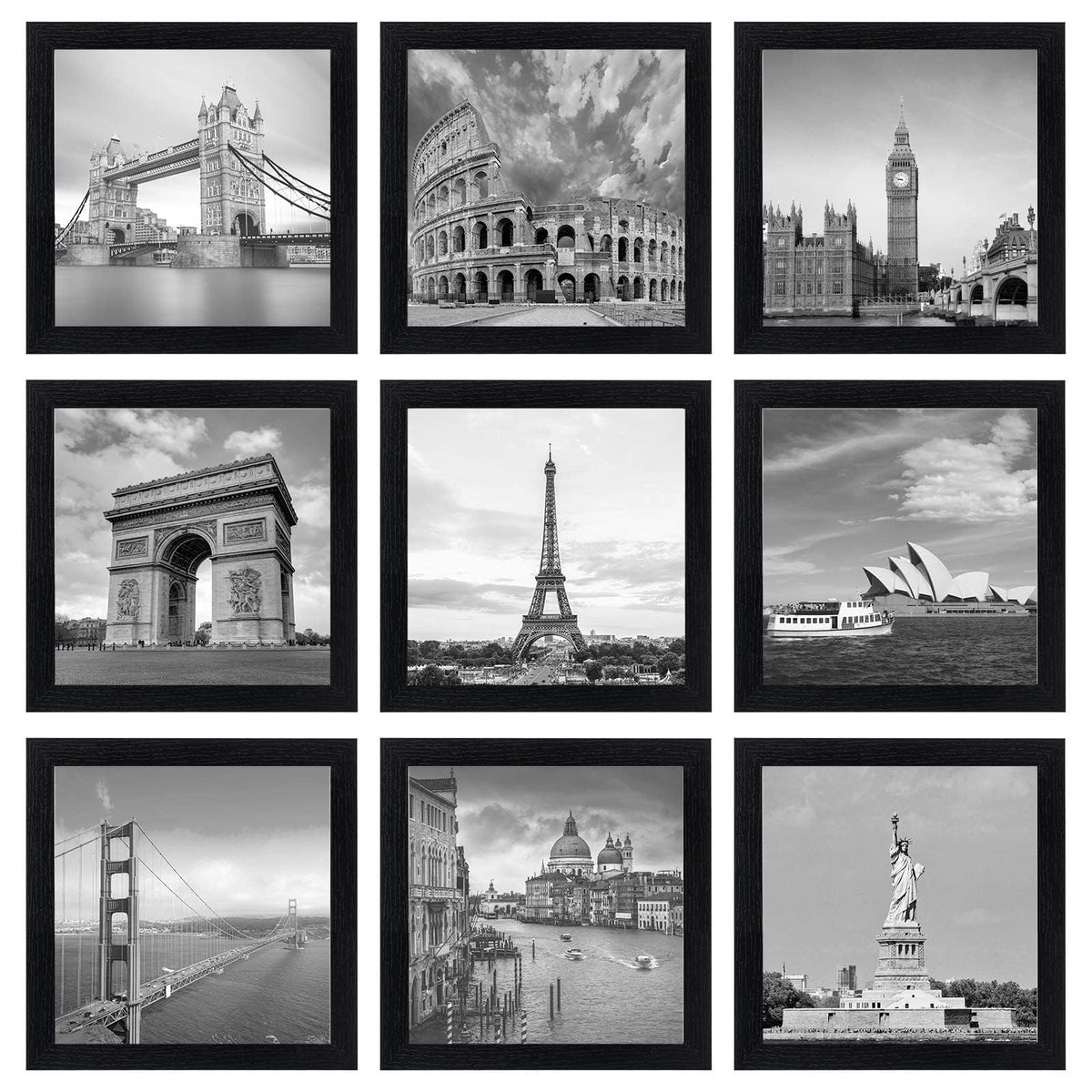 eletecpro Picture Frames Set of 9, 12x12 in, Acrylic Cover, Black