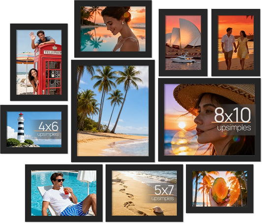 upsimples Picture Frames Set of 10, Including 8x10, 5x7, 4x6 Black Frame