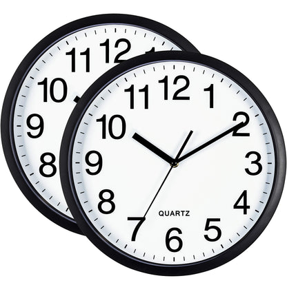 Bernhard Products Black Wall Clock Silent Non Ticking 10 Inch Bold Quality Quartz Battery Operated Round Easy to Read Home/Kitchen/Office/Classroom/School Clocks, Sweep Movement