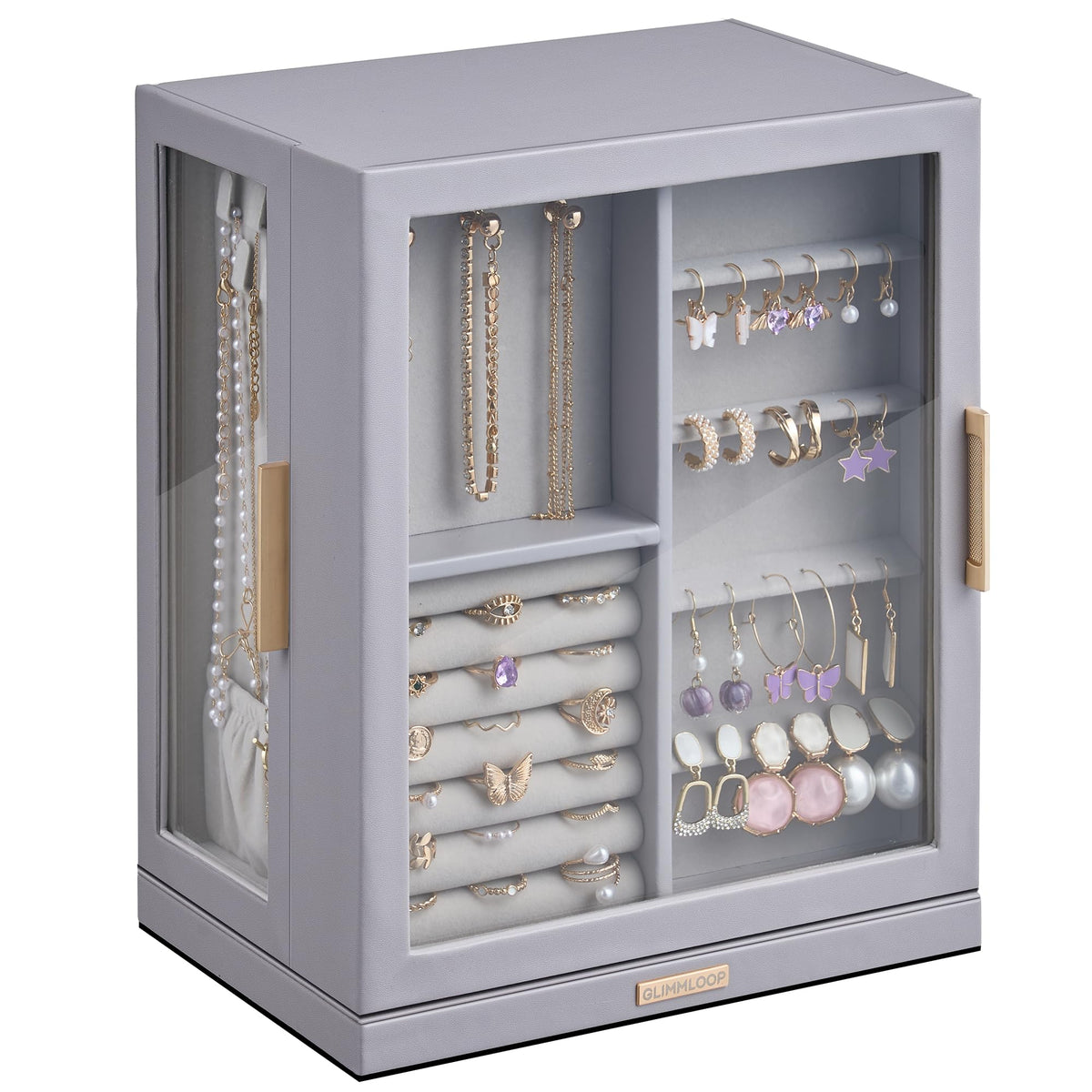Glimmloop 360° Rotating Jewelry Box with 7 Drawers, Spacious Vertical Jewelry Organizer with Glass Window, Jewelry Storage Case, Dustproof & Moisture-resistant Design, White