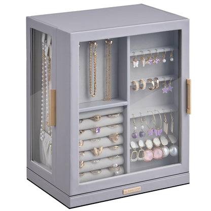 Glimmloop 360° Rotating Jewelry Box with 7 Drawers, Spacious Vertical Jewelry Organizer with Glass Window, Jewelry Storage Case, Dustproof & Moisture-resistant Design, White