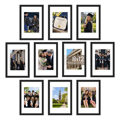 upsimples 8x10 Picture Frame Set of 10, Display Pictures 5x7 with Mat or 8x10 Without, Multi Photo Frames Collage for Wall or Tabletop Display, Black