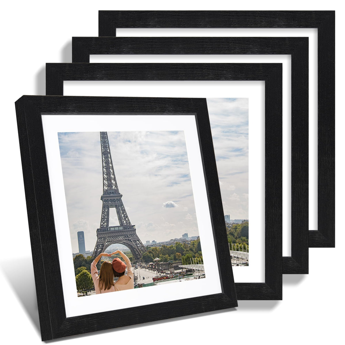 Hongkee 5x7 Picture Frame Set of 4, Real Glass and Wooden Frame, 4x6 Mat