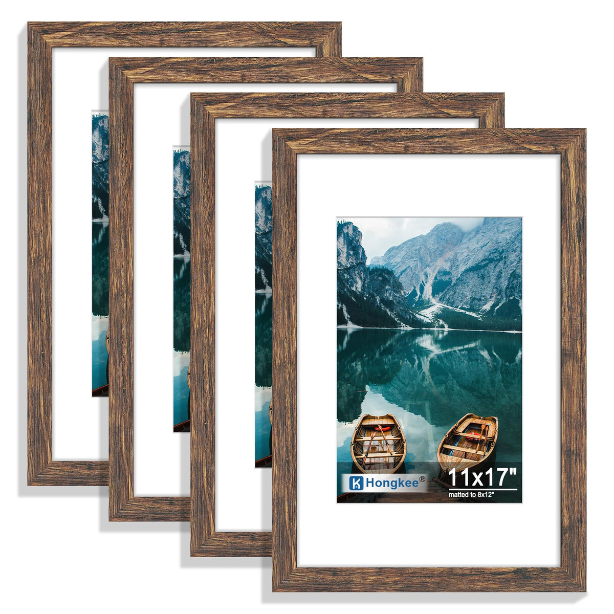 Hongkee 5x7 Picture Frame Set of 4, Real Glass and Wooden Frame, 4x6 Mat