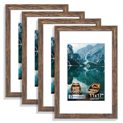Hongkee 5x7 Picture Frame Set of 4, Real Glass and Wooden Frame, 4x6 Mat