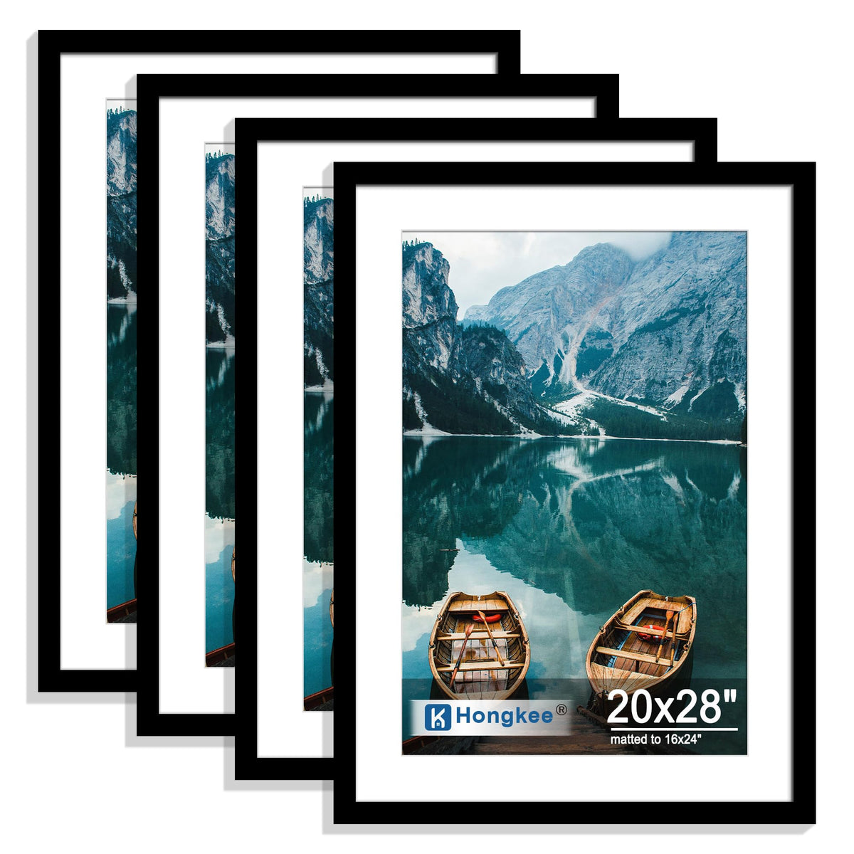Hongkee 5x7 Picture Frame Set of 4, Real Glass and Wooden Frame, 4x6 Mat