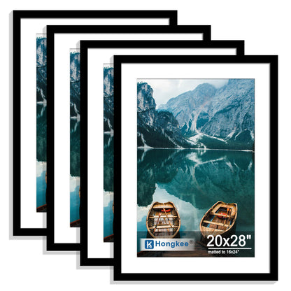Hongkee 5x7 Picture Frame Set of 4, Real Glass and Wooden Frame, 4x6 Mat
